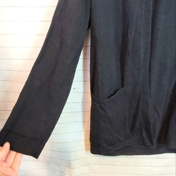 EILEEN FISHER ORGANIC LINEN BLACK OPEN FRONT CARDIGAN, SZ PETITE MEDIUM - Picture 3 of 15